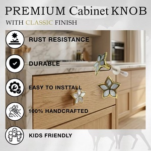 Star Shape <b>Brass</b> Cabinet <b>Knobs</b> with Mother of Pearl Inlay for Drawer and Wardrobe Handles Contemporary Design - Product Image 5