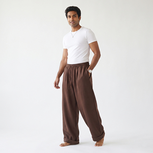 Men's Sweat Wide Leg Pants Mid Waist Drawstring Casual Loose Fit Heavy Weight Knitted 100% Cotton Polyester <b>Winter</b> Wear <b>Trouser</b> - Product Image 6