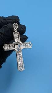 Fully Iced Out Moissanite <b>Cross</b> Pendant 925 Sterling Silver Baguette Cut Religious <b>Charm</b> Unisex Hip Hop Jewelry - Product Image 3