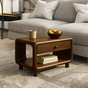 Table basse en bois massif avec tiroir Table centrale en bois sculptural à bord vivant faite à la main en bois naturel Table de déclaration décor à la maison - Product Image 1