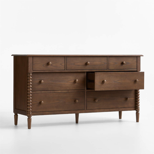 Commode à 7 tiroirs en bois massif moderne, meuble de rangement vintage pour chambre à coucher, finition noyer - Product Image 4