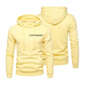 Ropa de moda, sudadera con capucha amarilla tejida personalizada para hombre, sudadera con capucha transpirable con logo, sudadera con capucha de forro polar, estilo urbano, corte regular. - Product Image 1