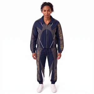 Conjunto deportivo personalizado para mujer en verde esmeralda y azul marino, chaqueta con panel de monograma, pantalones elásticos, 2 piezas, ropa deportiva informal. - Product Image 5