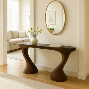 Console d'entrée moderne de luxe en bois massif, mobile, de style artistique et rustique, sculpturale - Product Image 2