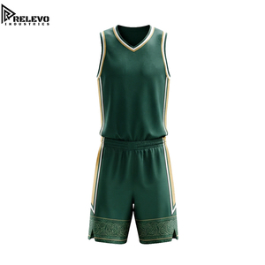 Survêtement unisexe personnalisé sublimé 100 % polyester, séchage rapide, respirant, maille athlétique professionnelle, col en V, uniforme d'équipe vert forêt et or - Product Image 1