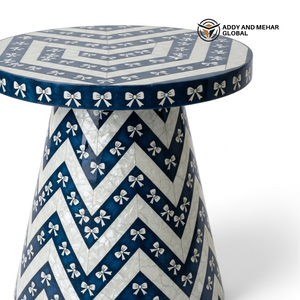 Designer Dark Blue Bone Inlay Accent Table for Living Room Modern Dark Blue Bone Inlay End Table – Artisan Crafted Furniture - Product Image 3