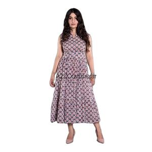 Algodón Midi cuello en V vestido de noche bloque de mano Floral impreso cómodo Casual fiesta desgaste ecológico verano sin mangas Y2K - Product Image 5