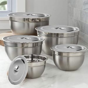 Ensemble de bols de service en acier inoxydable finition miroir avec couvercle, contenants de stockage alimentaire modernes pour curry, riz et en-cas - Product Image 2