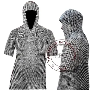 Medieval Chain mail Shirt & Coif Set Collectible Chain Mail Armor ARMOUR Art & Collectibles, Home Decoration Silver Adult Size