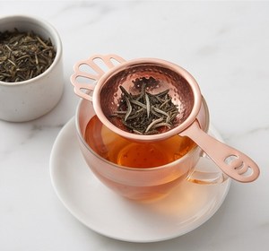 Simple design metal Vintage Copper <b>Tea</b> Strainer with Handle Hammered Mesh Reusable Metal <b>Infuser</b> - Product Image 5