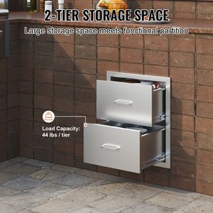 Soluzione di Stoccaggio per Cucina Esterna 17.8W X 20.2H X 12.2D Pollici, Cassetti Doppi per BBQ a Incasso con Maniglia in Acciaio Inox per BBQ da Isola - Product Image 3