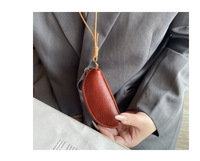 Porte-monnaie en cuir de vachette pleine fleur tanné végétal, mini pochette de rangement pour pièces de monnaie et clés, avec cordon rouge, en cuir véritable