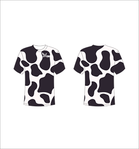 Custom Short Sleeve Sublimation T-Shirt Lightweight Athletic Apparel With White And Dark Grey Cow <b>Animal</b> Print Pattern - Product Image 1