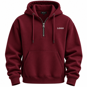 Sudadera con capucha de moda para hombre con media cremallera, forro polar, logotipo personalizado, bolsillo canguro, venta al por mayor, ropa de calle de invierno - Product Image 2