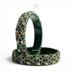 Ensemble de bracelets en verre faits à la main, vert foncé, tendance, style cachemire, pour mariage, bijoux de mode indiens, vente en gros du fabricant - Product Image 4