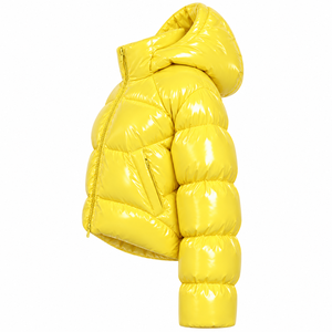 Chaqueta corta acolchada con capucha para hombre, ecológica, cortavientos, amarilla brillante, gruesa y cálida, de fibra de poliéster, con cremallera, para invierno. - Product Image 6