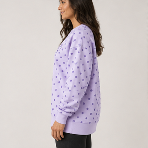 Women's Lavender <b>Crewneck</b> Sweatshirt with Purple Allover Polka Dots Long Sleeve Custom Logo - Product Image 2