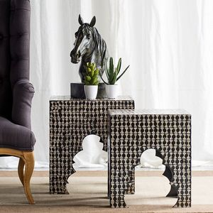 Handcrafted Bone Inlay Side <b>Table</b> With Unique Mosaic Detailing For Bedroom Living Room And Hotels - Product Image 6