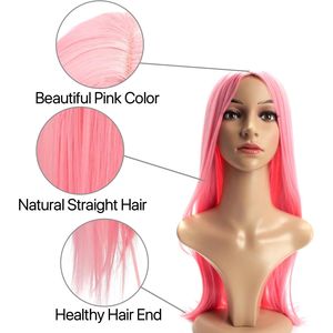 BERRYLION Parrucca lunga e diritta da 28 pollici per donne nere Parrucca sintetica per donne di colore rosa - Product Image 4