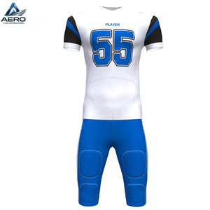 Uniforme de Fútbol Americano con Logotipo y Diseño Personalizados, Sublimado, Color Blanco y Azul, para Venta al Por Mayor - Product Image 1