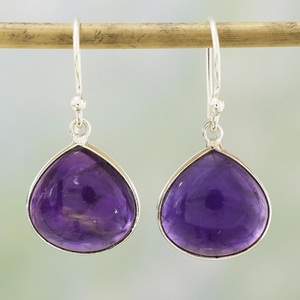 Natural Amethyst 925 Sterling Silver Long Drop <b>Hook</b> <b>Earrings</b> Handmade Gemstone February Birthstone Gift - Product Image 1