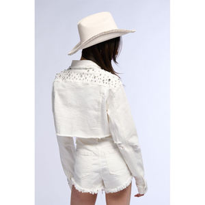 High Street Fur Collar Long Sleeve Vintage Faded Acid Washed <b>Denim</b> <b>Jacket</b> Raw Edges Slim Fit Cropped <b>Jacket</b> for Women - Product Image 6