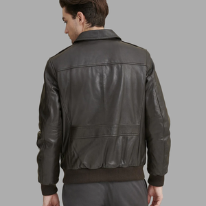 Men's Black Leather Bomber Jacket Breathable Casual Zipper Closure Stand Collar <b>Winter</b> 300g - Product Image 3