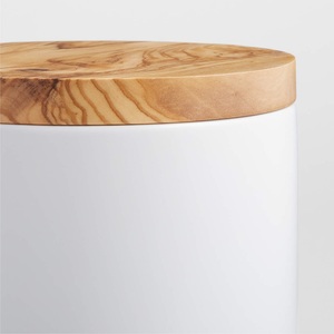 Boîte à café vintage en céramique avec couvercle en bois et cuillère incluse, pot de conservation hermétique, garde-frais, organisateur de comptoir de cuisine - Product Image 5