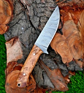Couteau à lame fixe en acier Damas OEM, pointe tombante, lame droite, manche en bois d'olivier, pour camping, survie, chasse, conception ergonomique à lame pleine - Product Image 5