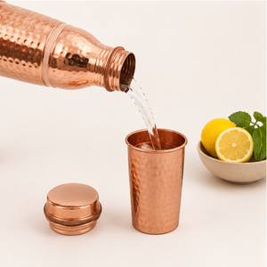 Pure Hammered <b>Copper</b> Water <b>Bottle</b> 1000ml with Ayurvedic Health Benefits Eco-Friendly <b>Drinking</b> Vessel for Yoga Office & Travel - Product Image 3
