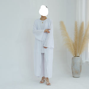 ชุดอาบายะห์แบบใหม่ขายส่ง ผ้าโพลีเอสเตอร์ยับย่น สไตล์ดูไบ ตุรกี สำหรับชาวมุสลิม ชุดสุภาพสตรี 3 ชิ้น ชุดเดรสอาบายะห์ - Product Image 3