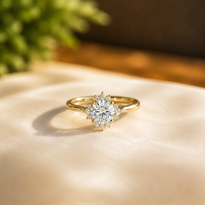 Bague de mariage solitaire en diamant rond brillant, or rose vermeil 10K, cadeau fête des mères, bague de fiançailles halo en moissanite - Product Image 5