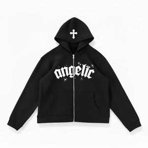 Sweat-shirt à capuche zippé pour homme, logo personnalisé imprimé sur le devant, coton, coupe ample, style streetwear décontracté, veste à capuche - Product Image 1