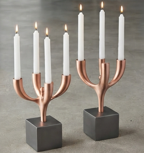 Candélabre en métal en forme de branche de cerf, base carrée, porte-bougie en cuivre, décoration d'intérieur - Product Image 3