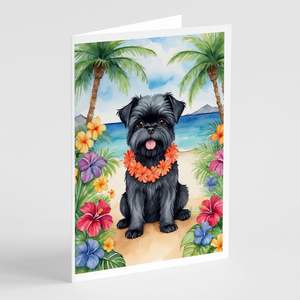 Affenpinscher Luau Greeting Cards Pack of 8 Whimsical A7 Size <b>5x7</b> Blank Note Cards with <b>Envelopes</b> - Product Image 1