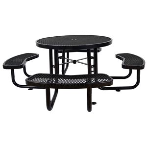 46\" Black Outdoor <b>Round</b> Steel Picnic <b>Table</b> with Umbrella Pole <b>Garden</b> Sets - Product Image 4