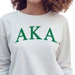 AKA White Crewneck Sweatshirt <b>Green</b> Arched Greek Letters Fleece Pullover Unisex Sorority Apparel OEM ODM - Product Image 3