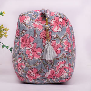 Bolsa de Maquillaje Colgante Acolchada de Algodón Orgánico con Estampado Artesanal, Ecológica, Organizador de Cosméticos de Viaje, Sostenible para el Día a Día - Product Image 4