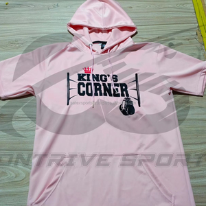 เสื้อฮู้ดแขนสั้นทรงโอเวอร์ไซส์สำหรับผู้ชาย ผ้าฝ้ายออร์แกนิค 100% น้ำหนัก 400 500 กรัม แบบสวมหัว สั่งผลิตได้ตามแบบ OEM ขายส่ง - Product Image 1