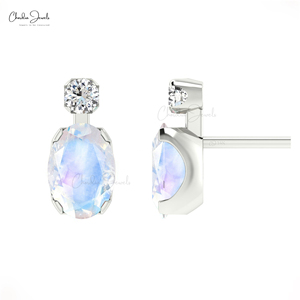 Produits les plus vendus : Boucles d'oreilles clous ovales 7x5mm en pierre de lune, en or fin 14 carats, avec fermoir poussoir, approvisionnement direct en gros d'usine - Product Image 2