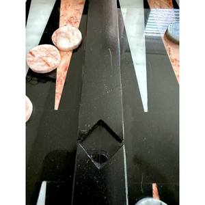 Jeu de backgammon vintage en marbre noir avec incrustations roses et blanches, pions marbrés rose et gris, jeu de société de luxe, cadeau - Product Image 4