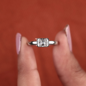 Radiant Cut Lab Grown Diamond Solitaire Ring 14K White Gold Bezel Set East West Engagement Ring Handmade <b>Bridal</b> Ring Wholesale - Product Image 5