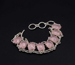 Bracelet en argent avec quartz rose, bracelet en pierre précieuse de quartz rose naturel, bracelet en argent sterling, bijoux en cristal rose, bracelet bohème - Product Image 1