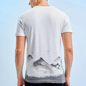T-shirt blanc à manches courtes et col rond pour homme, coupe ample décontractée, 100 % coton, tissu jersey respirant et à séchage rapide - Product Image 2