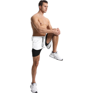 Premium <b>Men</b>’s <b>2</b>-<b>in</b>-<b>1</b> Sports <b>Shorts</b> – Contrast White & Black Workout <b>Shorts</b> with Built-<b>in</b> Tights for Running and Bodybuilding - Product Image 4