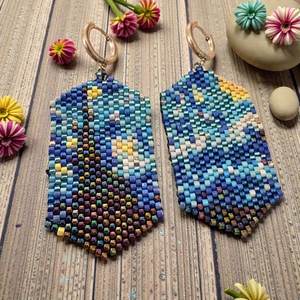 Pendientes de aro con cuentas de mosaico azul, joyería geométrica hecha a mano con flecos, accesorios de moda bohemios para mujeres y niñas, elegantes - Product Image 3