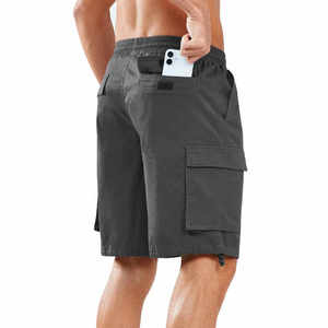 Pantalones Cortos Cargo para Hombre, Color Sólido, Cintura Elástica, Secado Rápido, Tela Oxford, Pantalones Cortos Casuales Tipo Bermuda con Bolsillos - Product Image 3