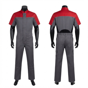 Uniforme de travail de qualité supérieure, 220 GSM, sergé en polycoton, rouge et gris, vêtements de travail avec poches utilitaires, logo personnalisé, transfert thermique - Product Image 1