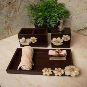 wooden Bathroom Vanity <b>Set</b>-Elegant Design solid wood bathroom essentials <b>set</b> natural wooden <b>bath</b> accessory kit - Product Image 5