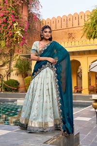 Elegant Slub Kota Zari Weaving Work with Paithani (Jacquard) Border Lehenga Choli for Wedding Prom & Diwali - Product Image 3